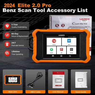 LAUNCH X431 ELITE 2.0 BBA FGC Car Diagnostic Tools Auto OBD OBD2 Scanner All System ECU Coding Active Test Free Update O