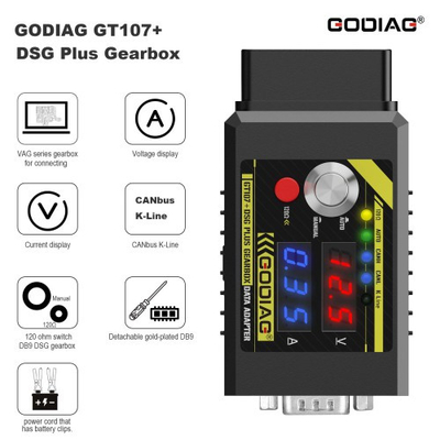 Newest GODIAG GT107+ DSG Plus Gearbox Data Adapter with Voltage Current Display Detachable gold-plated DB9 connection interface