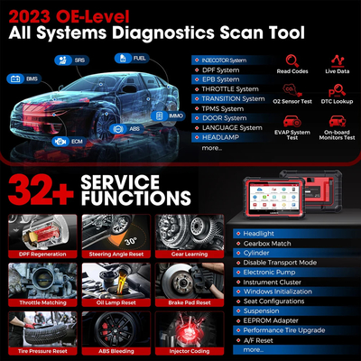 LAUNCH X431 PRO ELITE 8'inch Car Diagnostic Tools Auto OBD OBD2 Scanner All System CANFD/DOIP Active Test 32 Reset ECU C