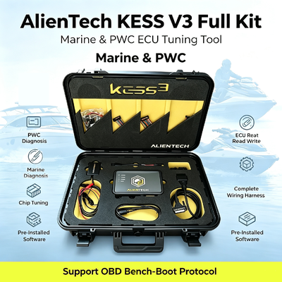 جهاز Alientech KESS3 المبرمج لوحدات التحكم الإلكترونية مع ضبط القوارب والدراجات المائية عبر OBD، على الطاولة، والتشغيل المباشر، واشتراك مجاني لمدة 12 شهرًا
